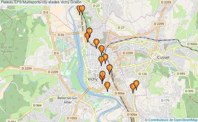 plan Plateau EPS/Multisports/city-stades Vichy : 16 équipements