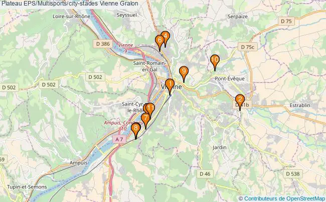 plan Plateau EPS/Multisports/city-stades Vienne : 11 équipements