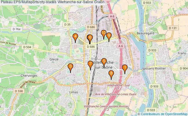 plan Plateau EPS/Multisports/city-stades Villefranche-sur-Saône : 10 équipements