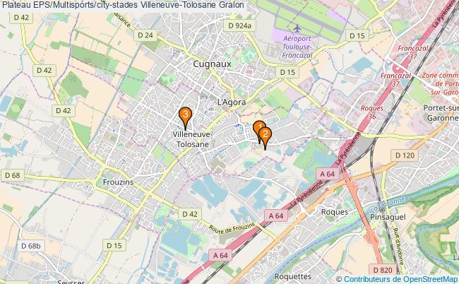 plan Plateau EPS/Multisports/city-stades Villeneuve-Tolosane : 3 équipements