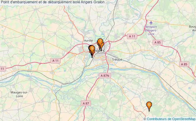 plan Point d'embarquement et de débarquement isolé Angers : 9 équipements