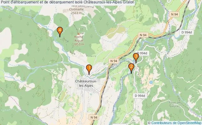 plan Point d'embarquement et de débarquement isolé Châteauroux-les-Alpes : 4 équipements