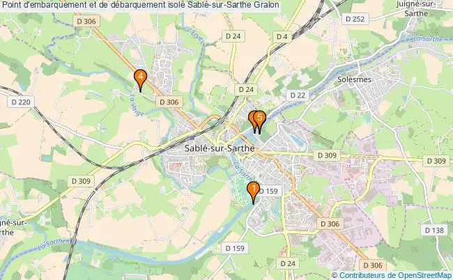plan Point d'embarquement et de débarquement isolé Sablé-sur-Sarthe : 5 équipements