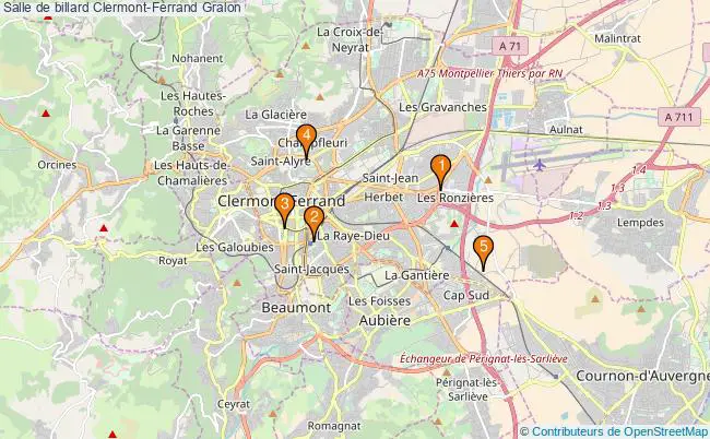plan Salle de billard Clermont-Ferrand : 5 équipements