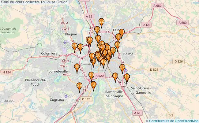 plan Salle de cours collectifs Toulouse : 52 équipements