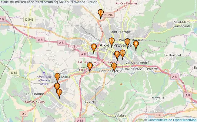 plan Salle de musculation/cardiotraining Aix en Provence : 16 équipements