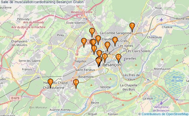 plan Salle de musculation/cardiotraining Besançon : 18 équipements