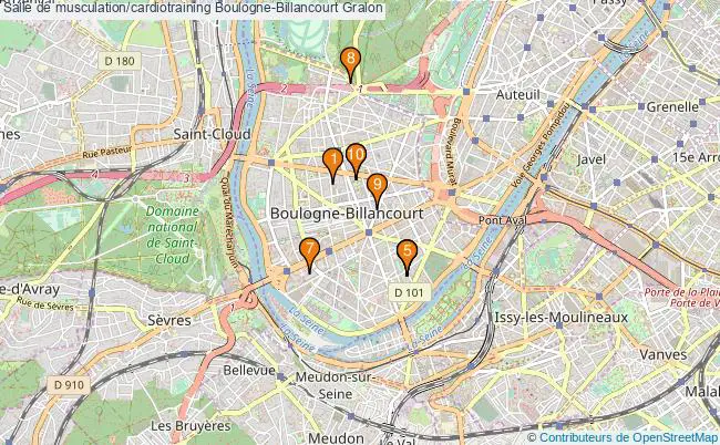 plan Salle de musculation/cardiotraining Boulogne-Billancourt : 10 équipements