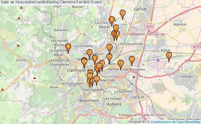 plan Salle de musculation/cardiotraining Clermont-Ferrand : 29 équipements