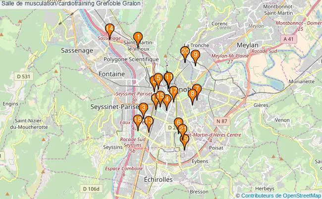 plan Salle de musculation/cardiotraining Grenoble : 21 équipements