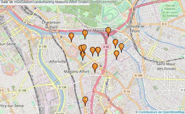 plan Salle de musculation/cardiotraining Maisons-Alfort : 14 équipements