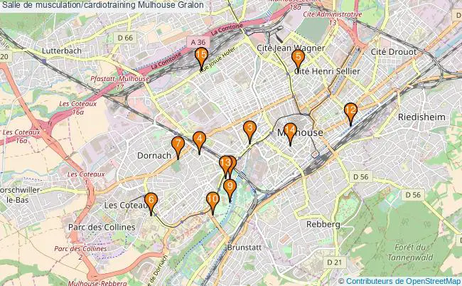 plan Salle de musculation/cardiotraining Mulhouse : 15 équipements