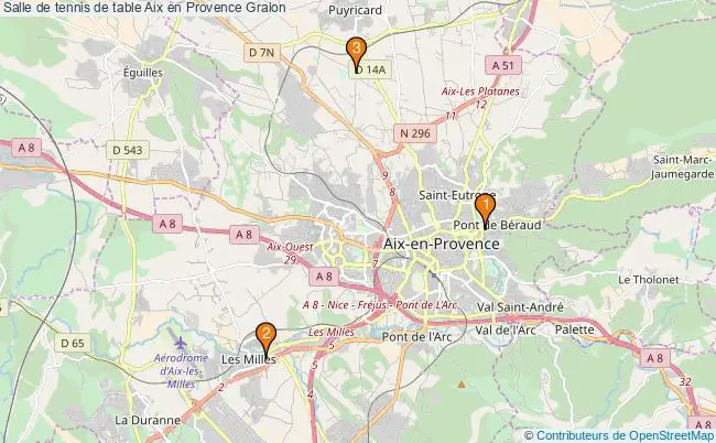 plan Salle de tennis de table Aix en Provence : 3 équipements