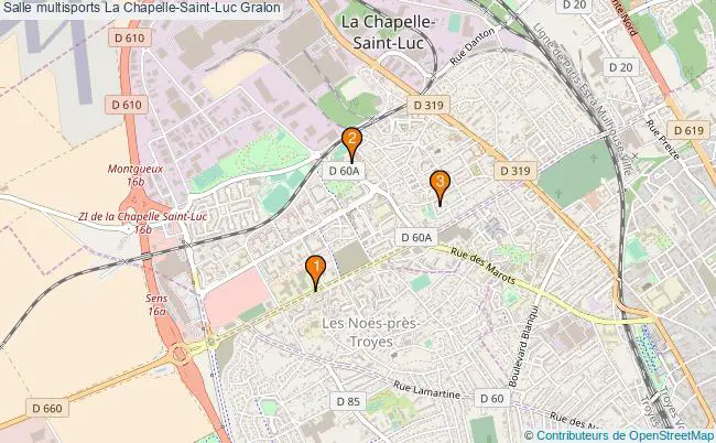 plan Salle multisports La Chapelle-Saint-Luc : 3 équipements