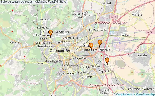 plan Salle ou terrain de squash Clermont-Ferrand : 5 équipements