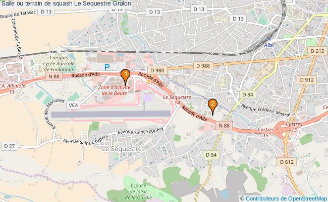 plan Salle ou terrain de squash Le Sequestre : 2 équipements