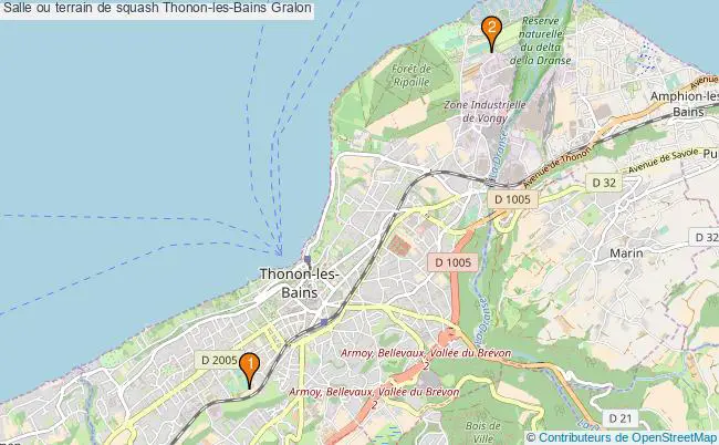 plan Salle ou terrain de squash Thonon-les-Bains : 2 équipements