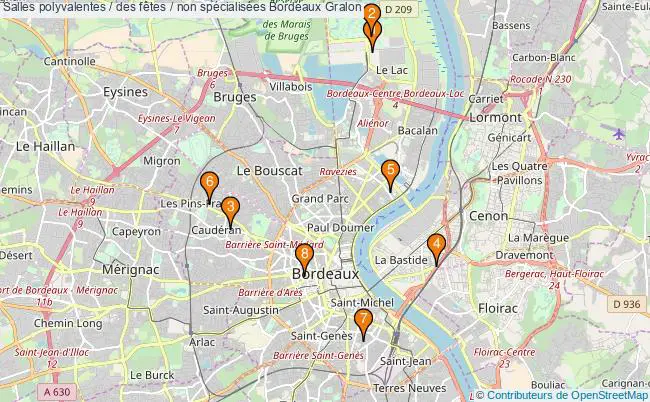 plan Salles polyvalentes / des fêtes / non spécialisées Bordeaux : 8 équipements