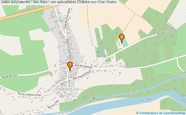plan Salles polyvalentes / des fêtes / non spécialisées Châtillon-sur-Cher : 2 équipements