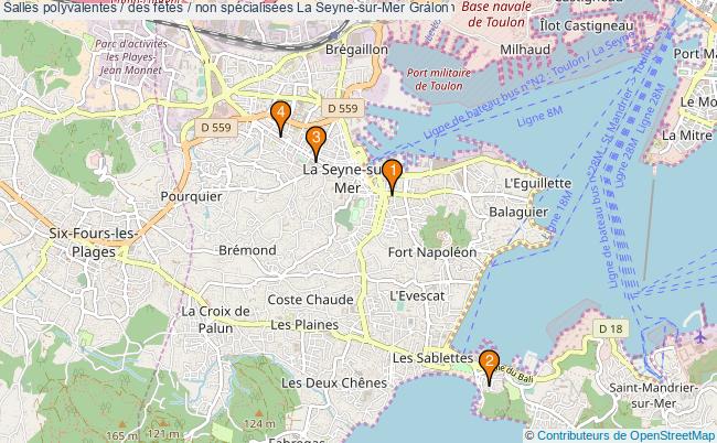 plan Salles polyvalentes / des fêtes / non spécialisées La Seyne-sur-Mer : 4 équipements