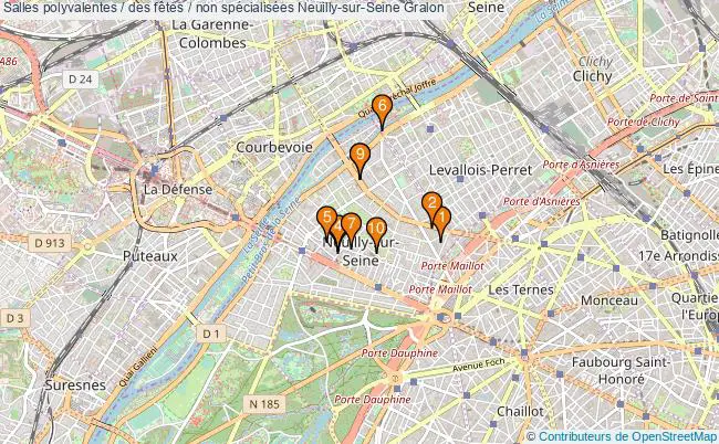 plan Salles polyvalentes / des fêtes / non spécialisées Neuilly-sur-Seine : 10 équipements