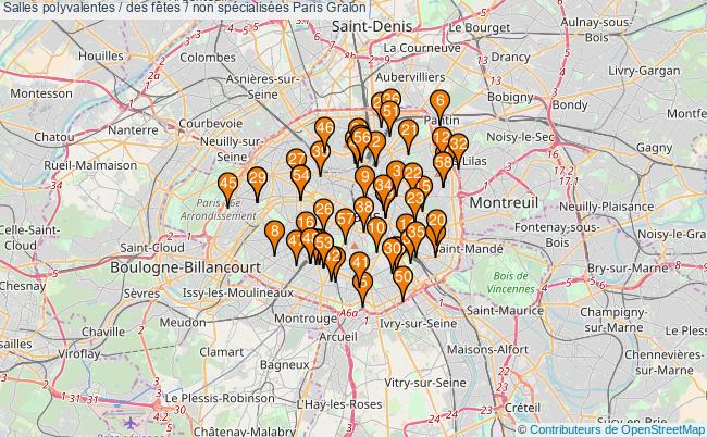 plan Salles polyvalentes / des fêtes / non spécialisées Paris : 58 équipements