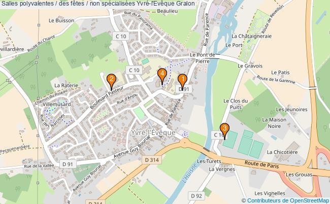 plan Salles polyvalentes / des fêtes / non spécialisées Yvré-l'Evêque : 4 équipements