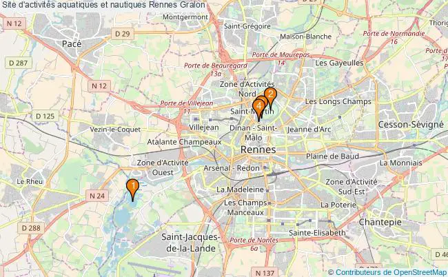 plan Site d'activités aquatiques et nautiques Rennes : 4 équipements