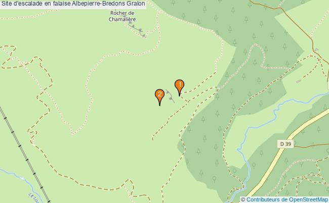 plan Site d'escalade en falaise Albepierre-Bredons : 2 équipements