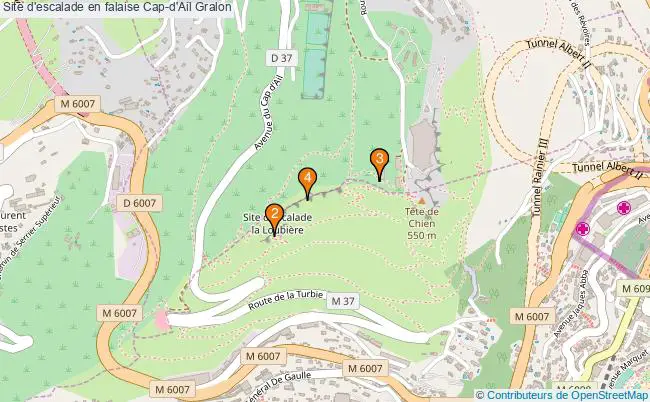 plan Site d'escalade en falaise Cap-d'Ail : 4 équipements