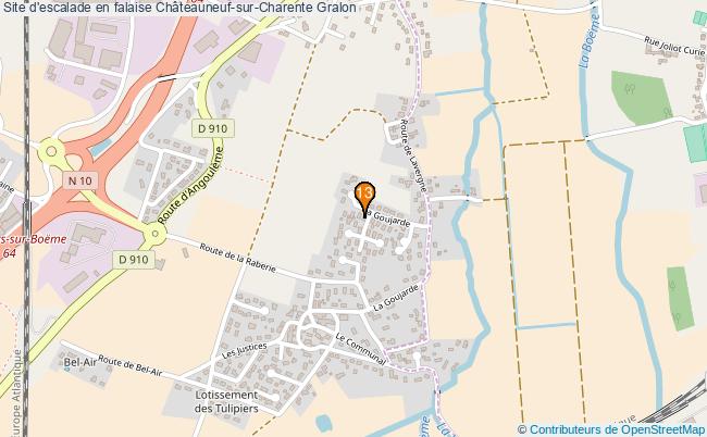 plan Site d'escalade en falaise Châteauneuf-sur-Charente : 13 équipements