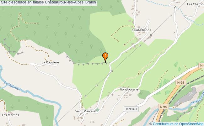 plan Site d'escalade en falaise Châteauroux-les-Alpes : 1 équipements