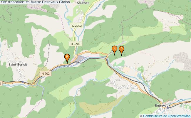 plan Site d'escalade en falaise Entrevaux : 5 équipements