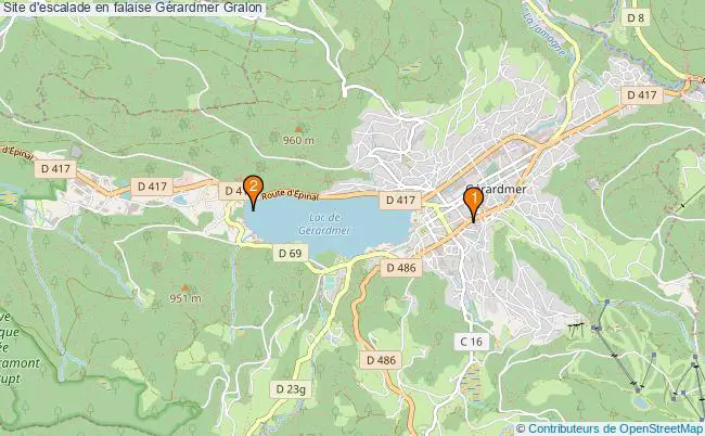 plan Site d'escalade en falaise Gérardmer : 2 équipements
