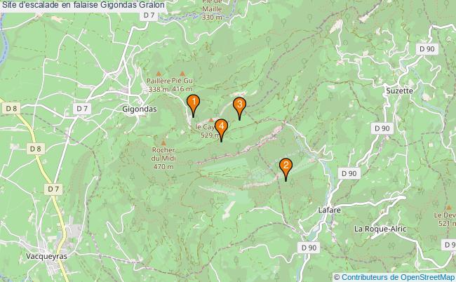 plan Site d'escalade en falaise Gigondas : 4 équipements