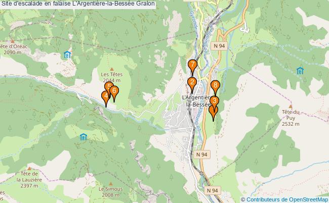 plan Site d'escalade en falaise L'Argentière-la-Bessée : 8 équipements