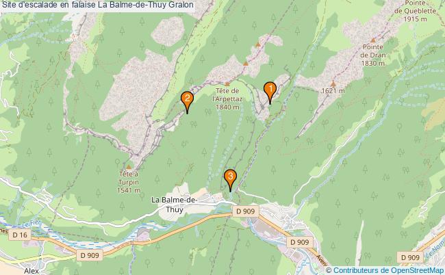 plan Site d'escalade en falaise La Balme-de-Thuy : 3 équipements