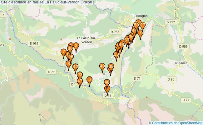 plan Site d'escalade en falaise La Palud-sur-Verdon : 50 équipements