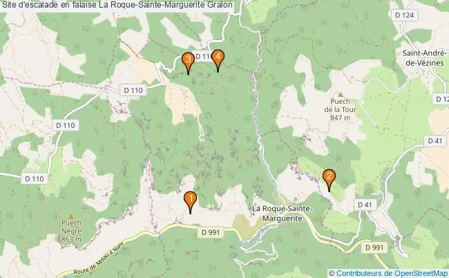 plan Site d'escalade en falaise La Roque-Sainte-Marguerite : 4 équipements