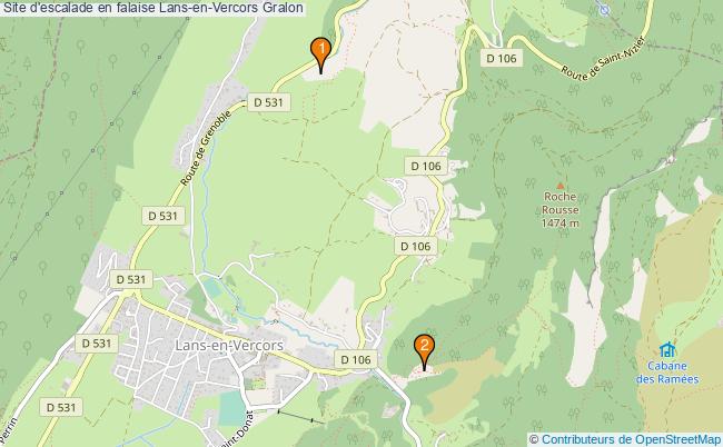 plan Site d'escalade en falaise Lans-en-Vercors : 2 équipements