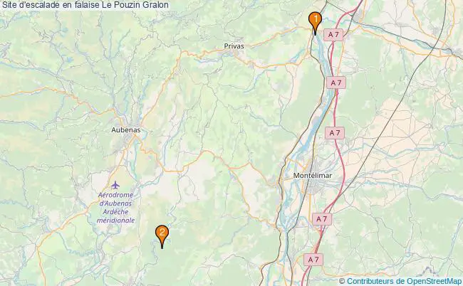 plan Site d'escalade en falaise Le Pouzin : 2 équipements