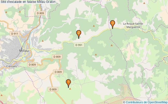 plan Site d'escalade en falaise Millau : 3 équipements