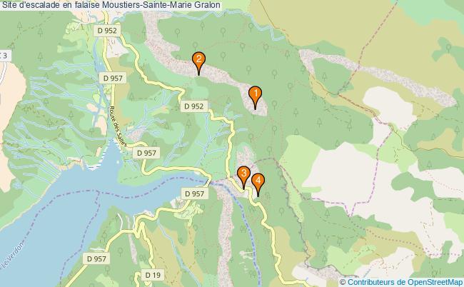 plan Site d'escalade en falaise Moustiers-Sainte-Marie : 4 équipements