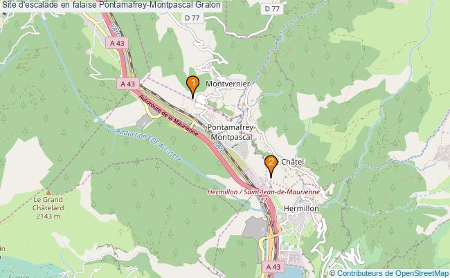 plan Site d'escalade en falaise Pontamafrey-Montpascal : 2 équipements