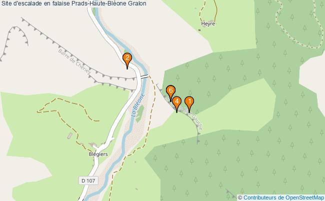 plan Site d'escalade en falaise Prads-Haute-Bléone : 6 équipements