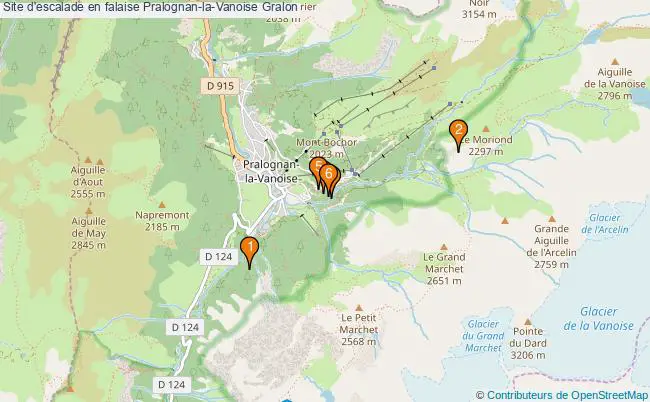 plan Site d'escalade en falaise Pralognan-la-Vanoise : 6 équipements