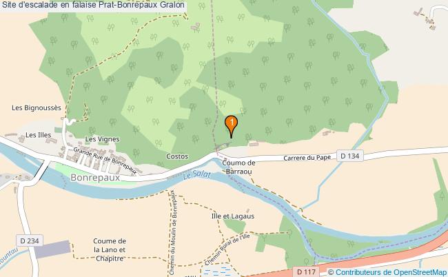 plan Site d'escalade en falaise Prat-Bonrepaux : 1 équipements