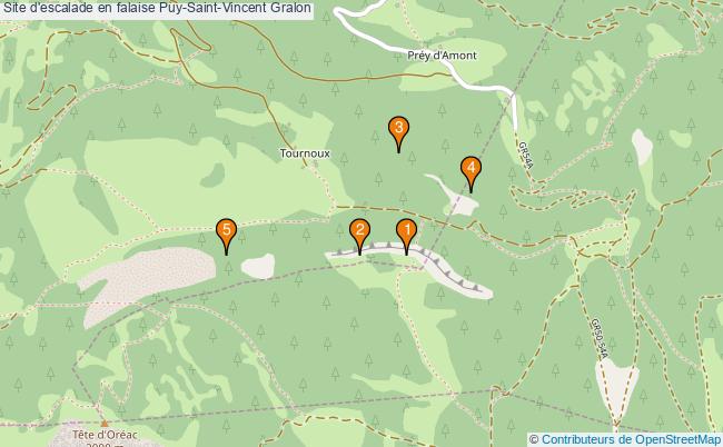 plan Site d'escalade en falaise Puy-Saint-Vincent : 5 équipements