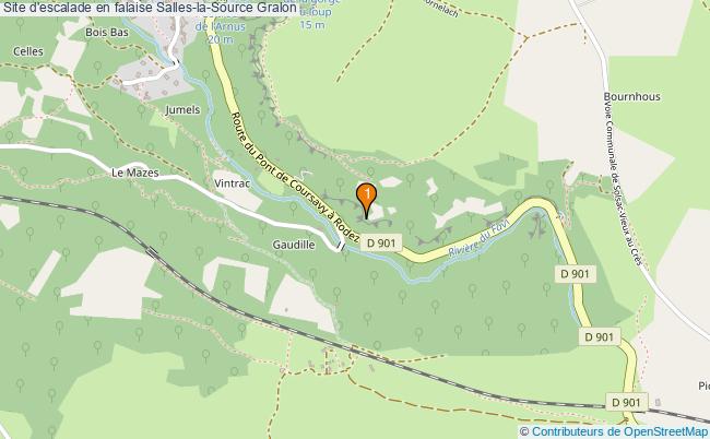 plan Site d'escalade en falaise Salles-la-Source : 1 équipements