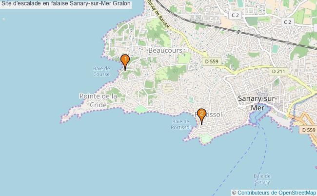 plan Site d'escalade en falaise Sanary-sur-Mer : 2 équipements
